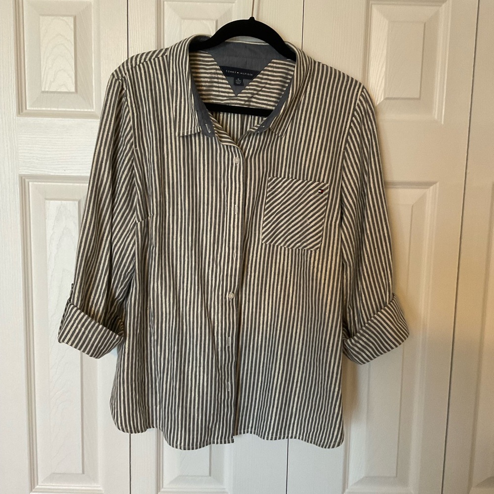 Tommy Hilfiger Navy and White Striped Shirt